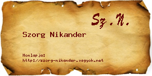 Szorg Nikander névjegykártya
